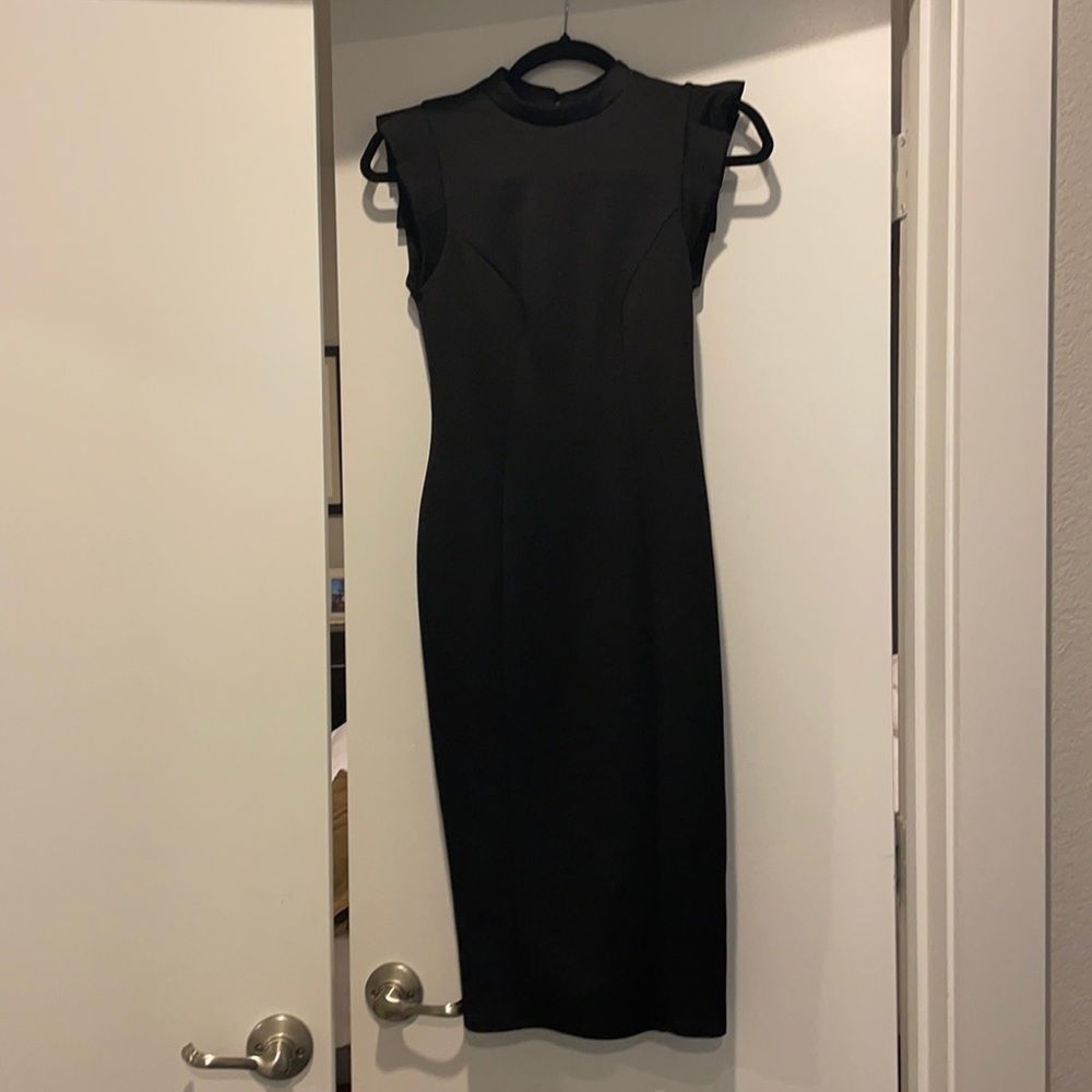 ASOS black midi dress. High neck. Keyhole back.